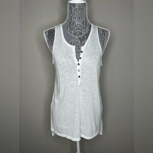 BP BRASS PLUM Womens Henley Button Down V-Neck Tank Top Tunic White Size XS